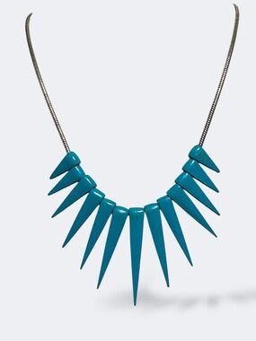 Turquoise Blue Spike Rocker Rebel Edgy Tribal Festival Concert Necklace Artsy